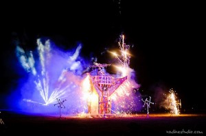 Effigy Burn 2012 - Nadine Studio The 2012 Effigy explodes with fireworks on burn night.