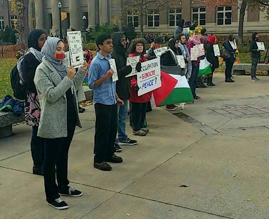 The Minnesota chapter of Students for Justice in Palestine demonstrates on the University of Minnesota campus. (Photo: SJP MN Facebook).